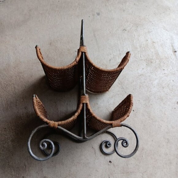 Wicker Metal Frame 4 Bottle Wine Rack Holder Boho Southwest Bar Accessory - Picture 2 of 2